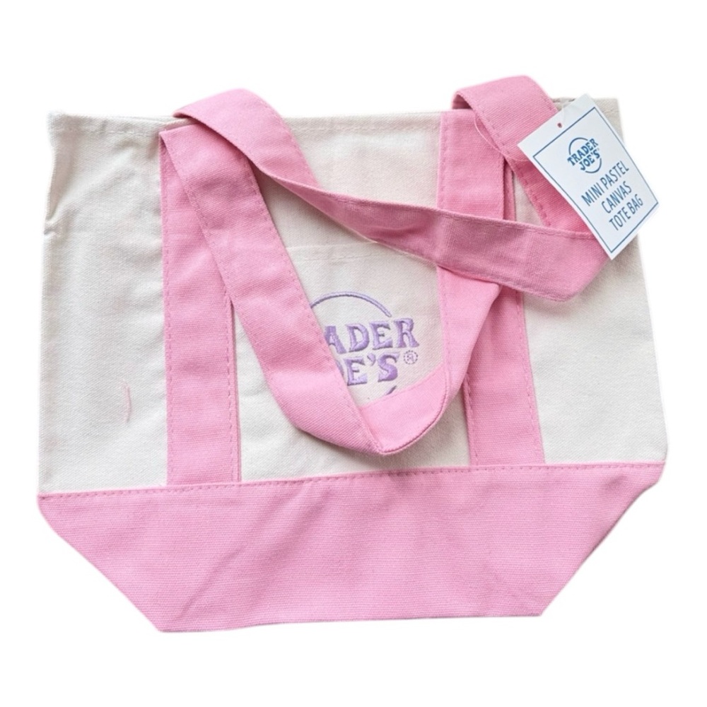 Trader Joe’s Mini Tote Canvas Bag, Pink, Embroidere…